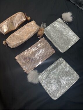 MAC 5x Piece Silver and Rose Gold Cosmetic Pouch Makeup Bags